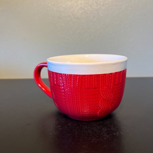 MSRF DESIGN STUDIO Embossed Red Cable Knit Sweater Textured Ceramic Mug / Bowl - Picture 5 of 13